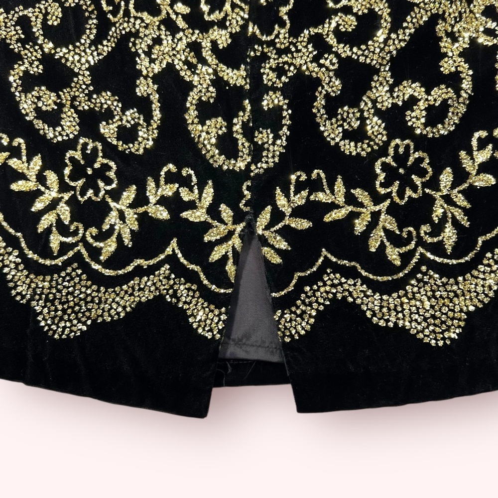 Jessica McClintock GUNNE SAX Vintage Black Velvet Gold Glitter Strapless Dress - Picture 5 of 8